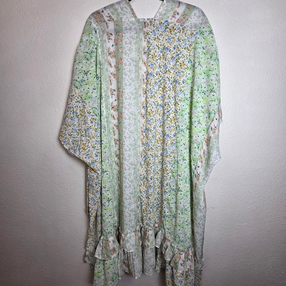Davi & Dani Boho Cottagecore Green Open front duster mint green & white PLUS 3X - Picture 2 of 8